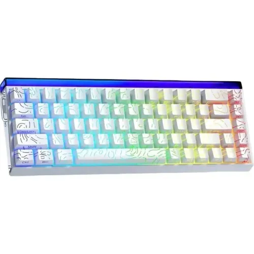 Teclado Gamer Aula HE 65% Mecânico RGB Sem Fio - White