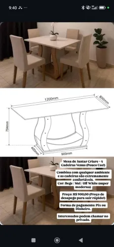 Mesa de jantar Criare mais 4 cadeiras Venus