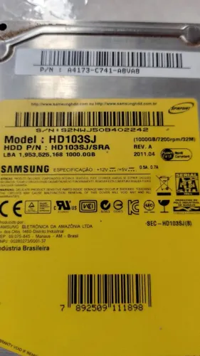 Memória HD Samsung HD103SJ 1000GB 7.200rpm/32M (usado - sem defeito)