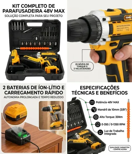 Parafusadeira furadeira 48v nova com maleta
