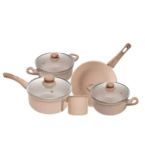 Cj 05 Panelas Granito Chef Bege Alumínio Cerâmico