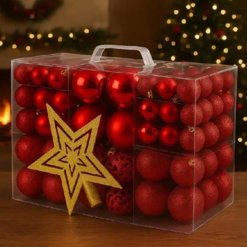 Kit de 100 Bolas de Natal Tamanho Variado Conjunto Decoração para Árvore com Glitter Fosca