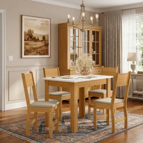 Mesa de Jantar Bellagio 108x68 Tampo Off White 4 Cad Milano Freijó - Entrega Rápida!