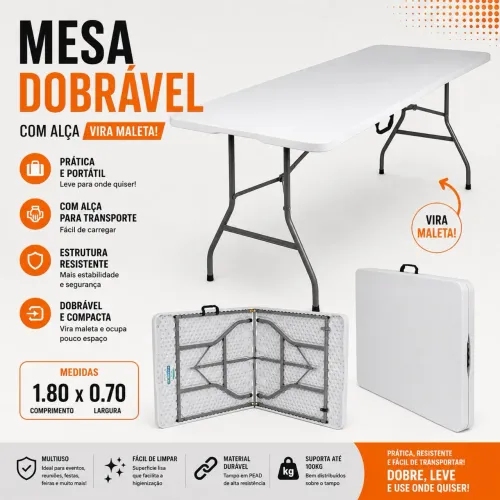 MESA DOBRAVEL 1.80 COM ALÇA LOJA IKONOFFICE