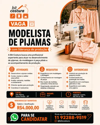 Modelista de Pijamas com Liderança de Produção