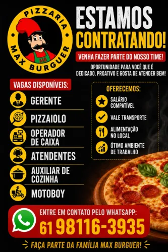 Contrata-se Pizzaiolos, Caixa,  Atendentes e Auxiliar de Cozinha.