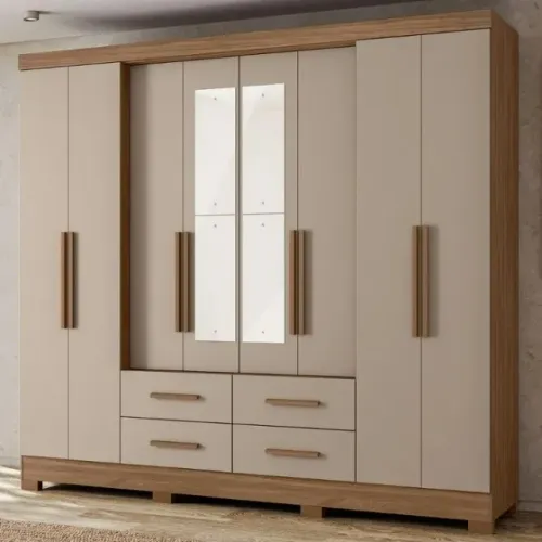 Guarda Roupa Casal Espelho 8p San Lorenzo Carvalho Fendy - Montagem Grátis 