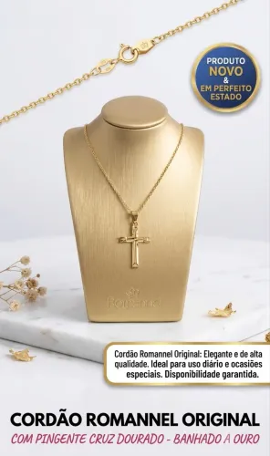 Cordão Rommanel Original com Pingente Cruz Dourado