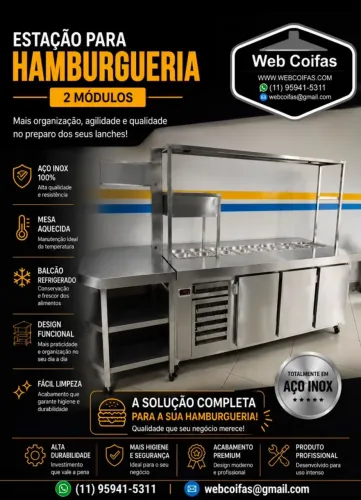 Balcão Condimentador para hamburgueria em aço inox, direto da fábrica, (Faça um orçamento)