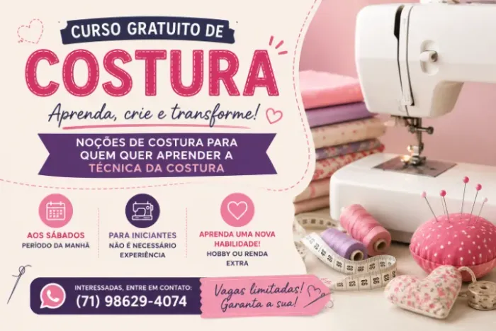 CURSO GRATUITO DE NOÇÕES DE COSTURA