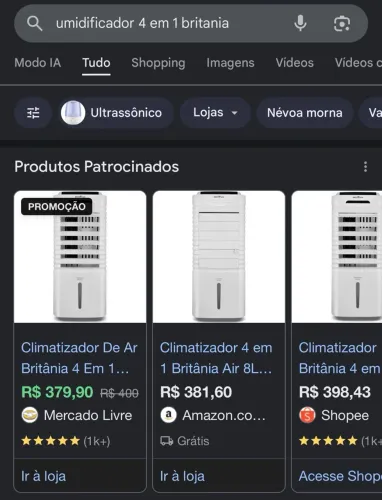 Climatizador 4 em 1 Britânia Air 8L NOVO