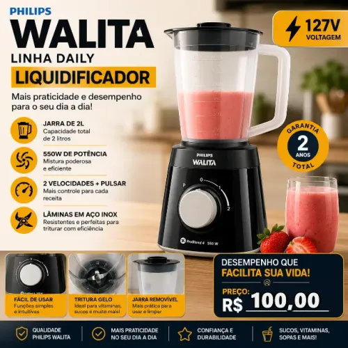 Liquidificador Philips Walita Daily 550W Preto - Na Caixa