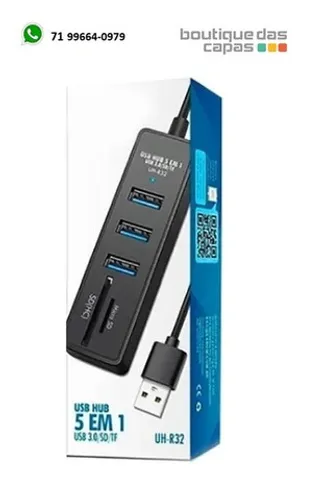 Expansor Hub Usb 3.0 3 Portas Usb E 2 Leitor Cartao memória 5 Em 1 Exbom