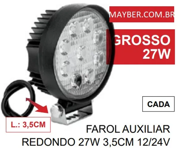Farol De Milha Redondo 9 Leds 27w 12v / 24v