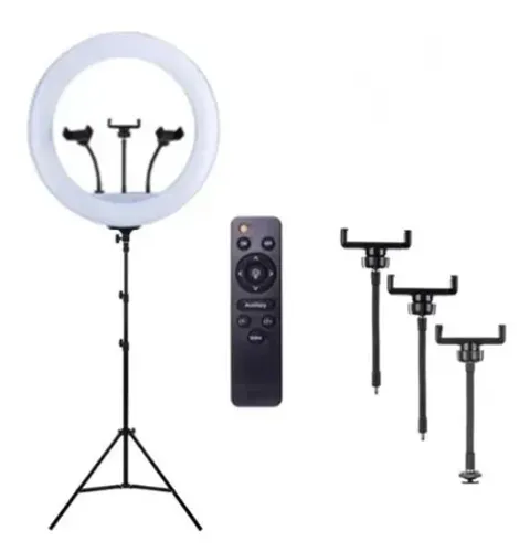 Iluminador Ring Light 46cm + tripé de chão e controle