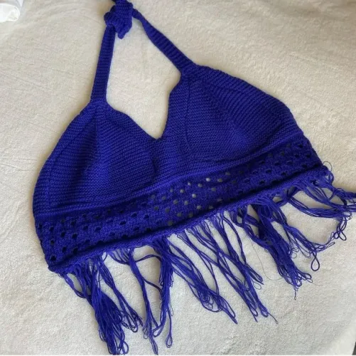 Cropped em crochê azul