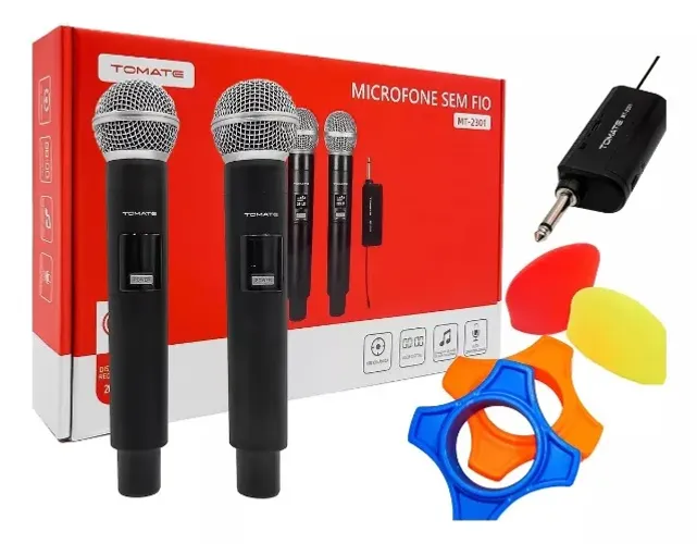 Microfone Profissional Sem Fio Duplo Wireless Tomate MT2301 Novo Ideal para Karaoke