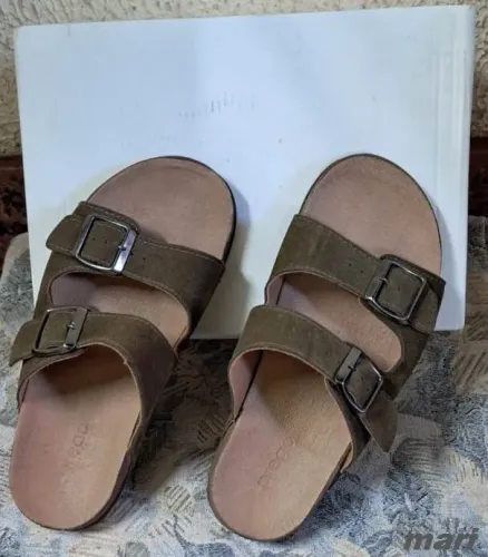 Sandalia Papete Birken 36 Prego Verde Camurça Unica Dona Pouco Uso Na Caixa