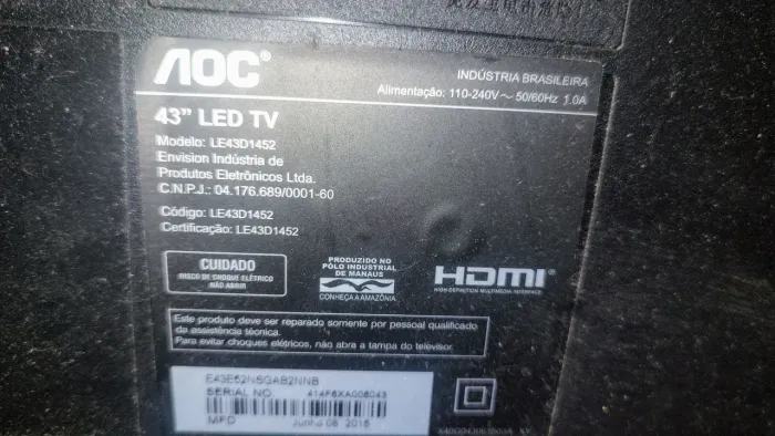 TV AOC 43 LE43D1452 DEFEITO 