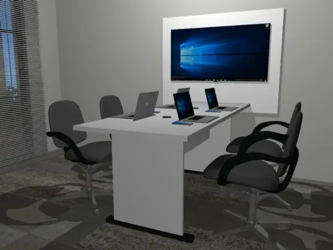 Mesa de Reunião Com Painel. Base Em Madeira Maciça com MDF: L180cm x P80cm x A74cm. 