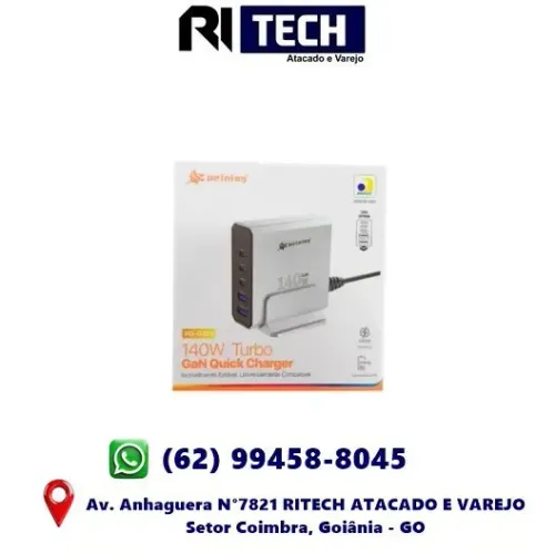 Carregador 140W GaN Turbo com 5 Portas (3 USB-C + 2 USB-A) Estação de Carregamento