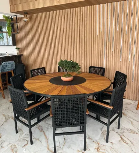 Conjunto de mesa madeira e corda náutica
