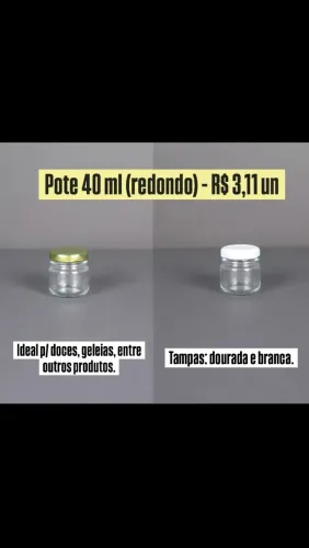 Potes de Vidro 40ml Redondos com Tampa Dourada e Branca
