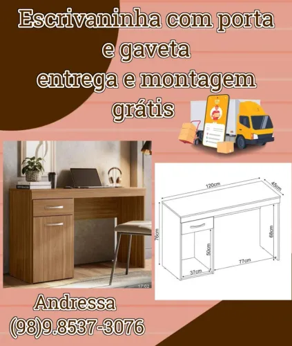 Escrivaninha com porta e gaveta - entrega e montagem grátis