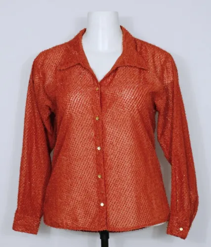 Camisa social alfaiataria feminina transparência terracota com brilho - Ref. 4402