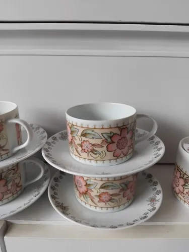 Jogo de xícaras de café com Pires e açucareiro porcelana Schmidt