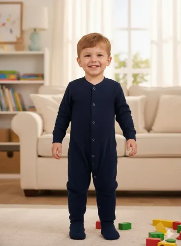 Macacão infantil azul marinho em soft 3 anos