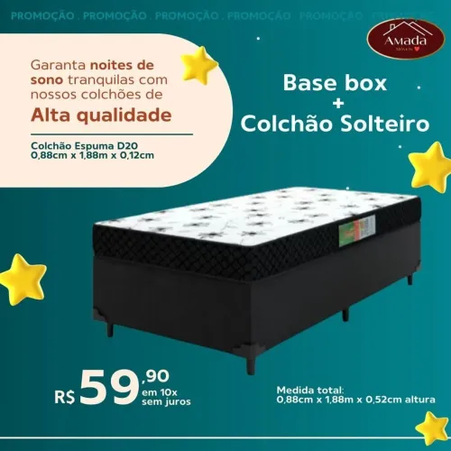 Base Box + Colchão Solteiro - Alta Qualidade - Entrega em 3 dias 