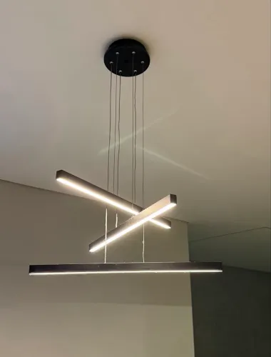 Lustre Pendente LED Preto 3 Hastes - Sala de Jantar ou Estar