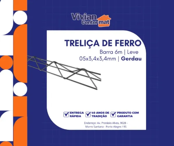 Treliça de Ferro 5x3,4x3,4mm Barra 6m Gerdau