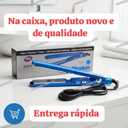Chapinha de cabelo profissional - cor azul, com regulador de temperatura e entrega rápida