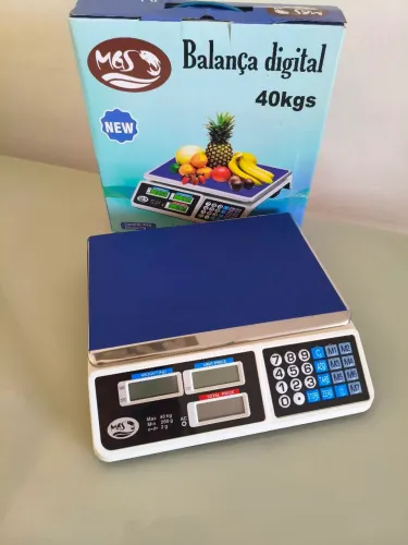 Balança comercial digital 40 kg alta precisão bateria bivolt cor branca