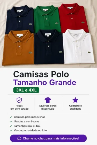 Camisas polo masculinas tamanho grande 3XL e 4XL