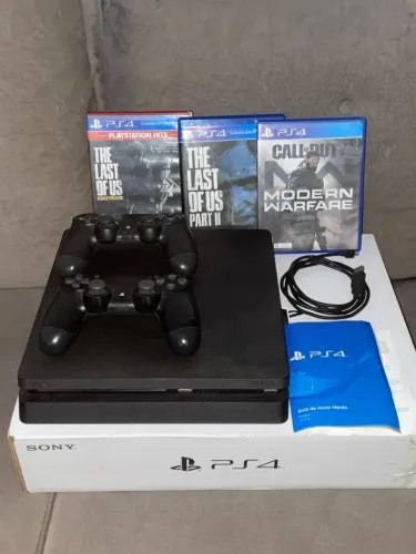 Playstation 4 SLIM 500 gb + 2 controles + 5 jogos mídia física