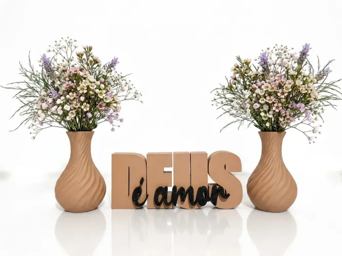 Kit Decorativo Moderno 3D vaso + Letreiro Deus Decoração Casa
