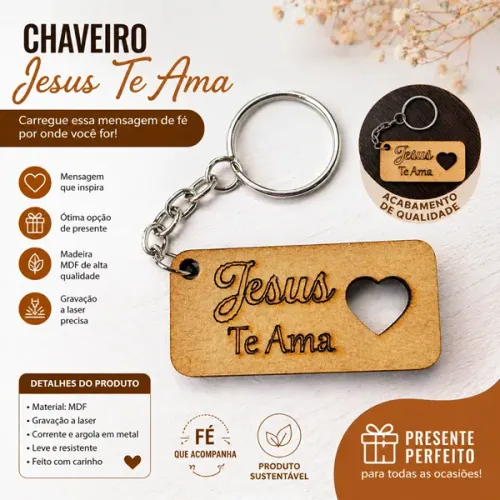 Kit 20 chaveiros "JESUS TE AMA." lembrança, igreja, brinde, presente