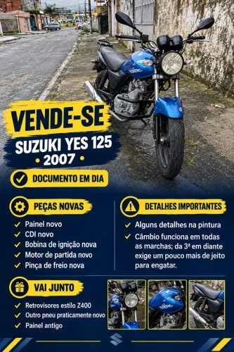 Susuki yes 125 2007 azul documento em dia, só transferir