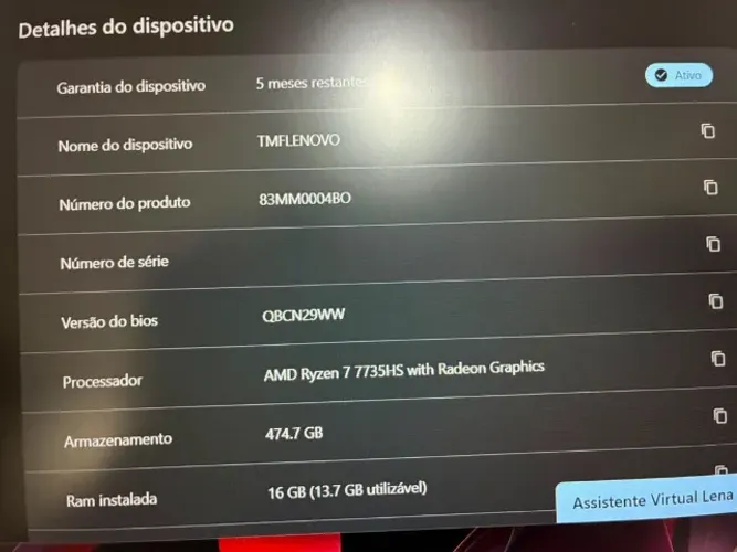 Notebook Lenovo AMD Ryzen 7 7735HS 16GB RAM 512GB SSD Tela 15,3" Windows 11 - IdeaPad Slim