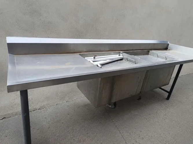 Pia industrial profissional em aço inox reforçada cuba dupla