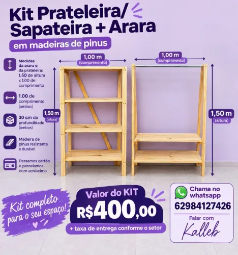 Kit arara para roupas  + Sapateira em madeiras!