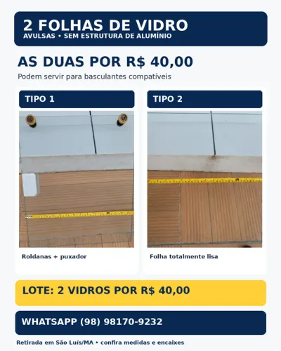 02 Folha de Vidro 0.40 cm x 0,40 cm