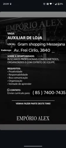 Vaga para auxiliar de loja