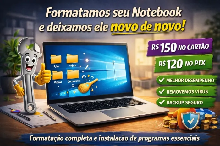Formatação de notebooks e pc's R$120