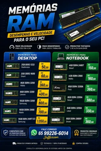 MEMÓRIAS RAM PARA DESKTOP E NOTEBOOK