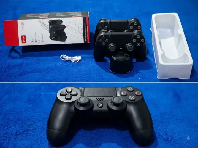 Kit 2 Controles PS4 Dualshock 4 Originais + Base Carregadora Dock<br>