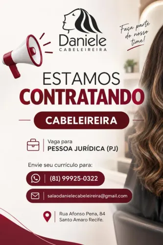 Estamos contratando. Cabeleireira com experiência e wue seja MEI.